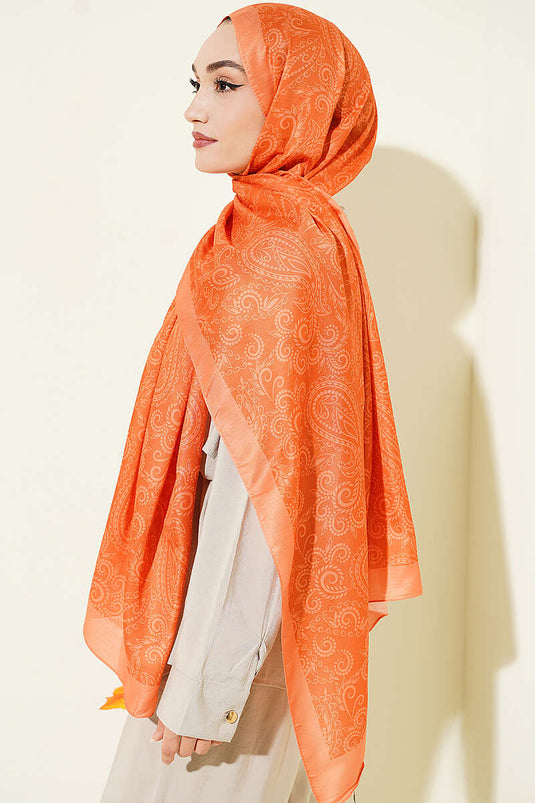 Paisley Motifli Soft Şal Oranj