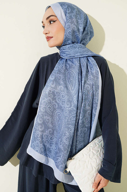 Paisley Motifli Soft Şal Soft Mavi