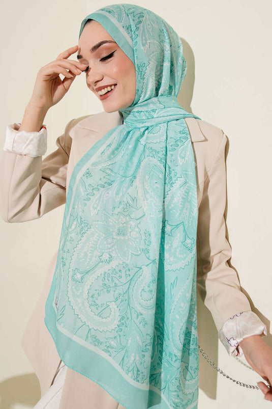 Paisley Motif Soft Shawl Aqua Green