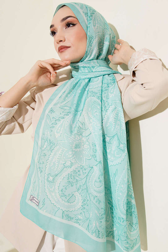 Paisley Motif Soft Shawl Aqua Green