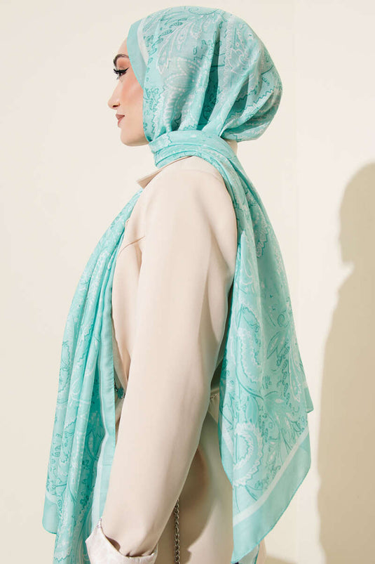 Paisley Motif Soft Shawl Aqua Green