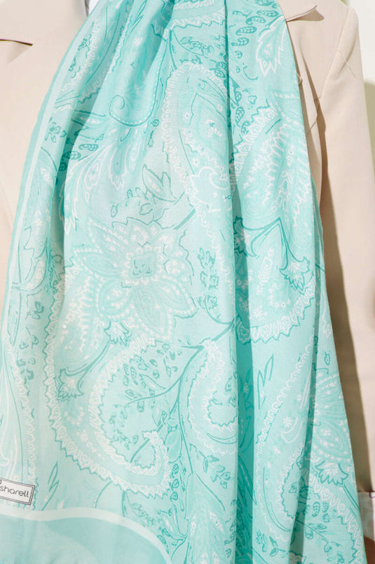 Paisley Motif Soft Shawl Aqua Green