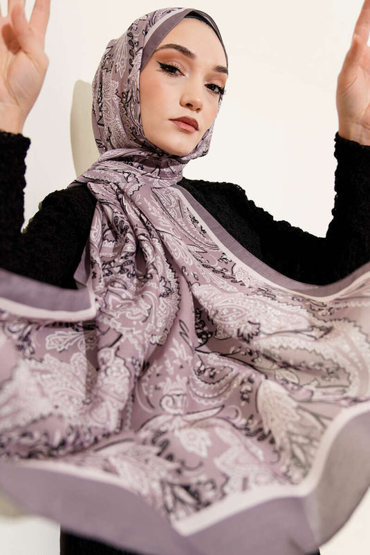 Soft Shawl with Paisley Motif, Stone Gray