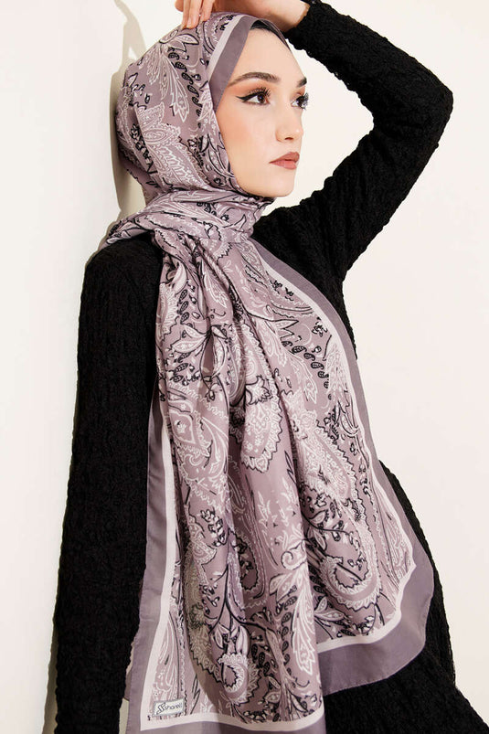 Soft Shawl with Paisley Motif, Stone Gray
