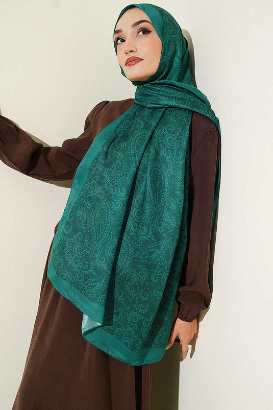 Paisley Motifli Soft Şal Zümrüt