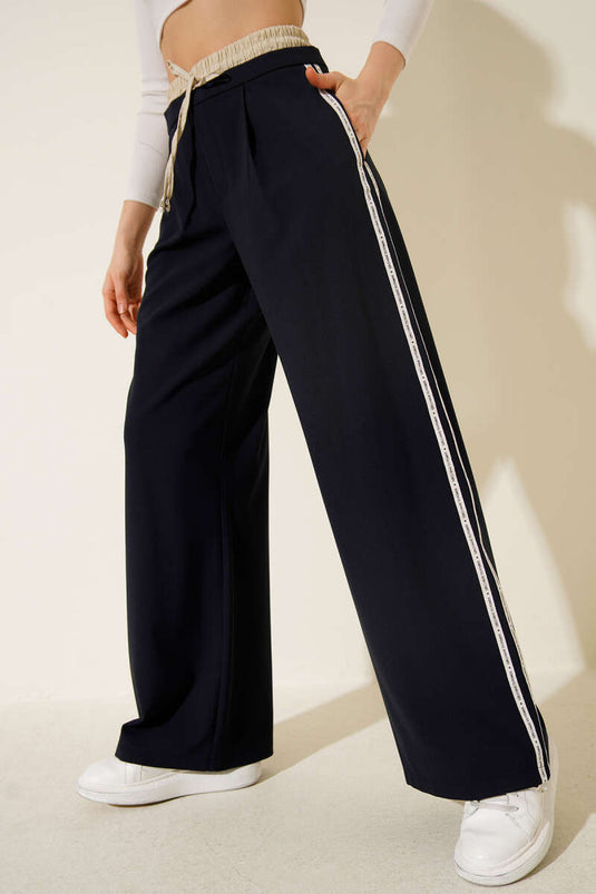 بنطال بلازو بل جارنيلي مخطط باللون الأزرق الداكن