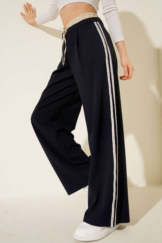 بنطال بلازو بل جارنيلي مخطط باللون الأزرق الداكن