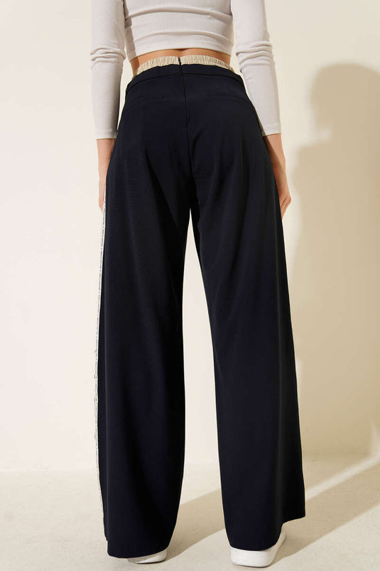 بنطال بلازو بل جارنيلي مخطط باللون الأزرق الداكن