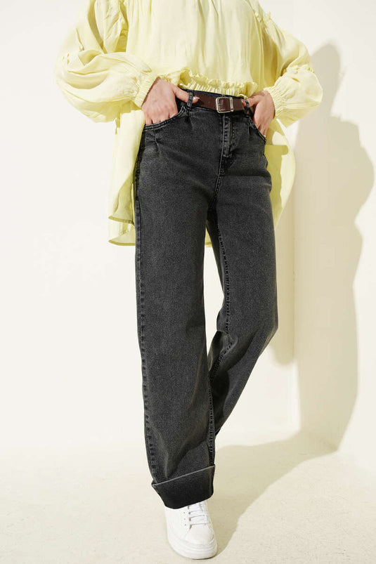 Pantalon Palazzo Kemerli Kot Couleur Fumé