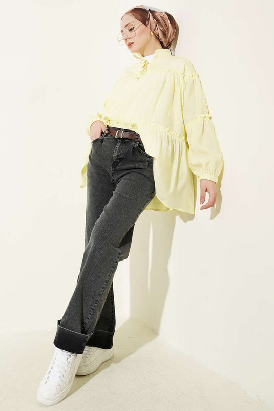 Pantalon Palazzo Kemerli Kot Couleur Fumé
