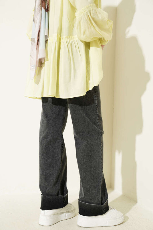 Pantalon Palazzo Kemerli Kot Couleur Fumé