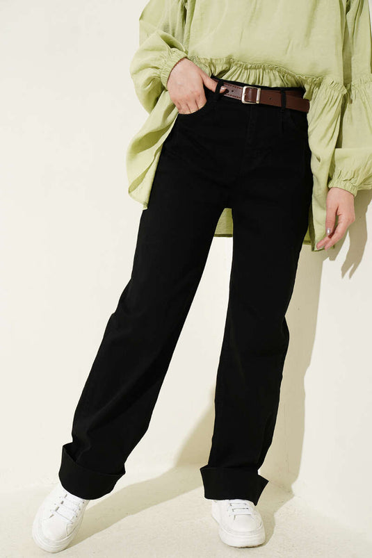 Palazzo Kemerli Denim Pants Black