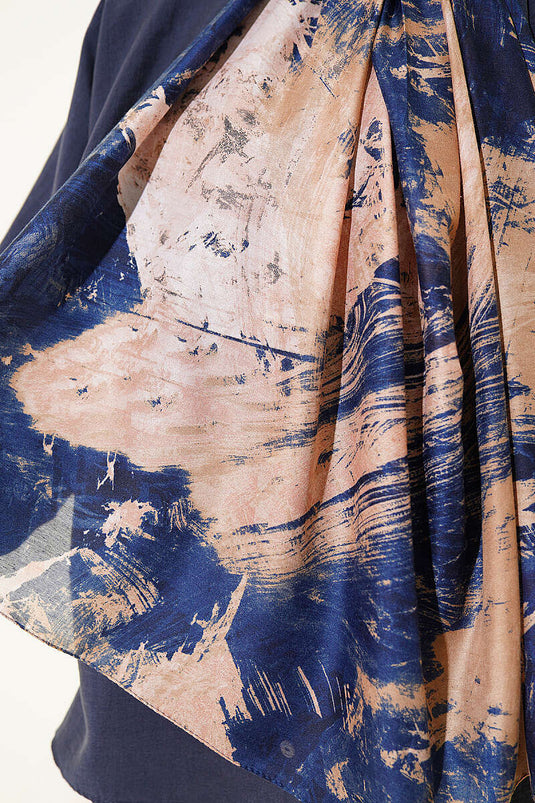Palet Desen Vio Écharpe Légère Bleu Marine Beige