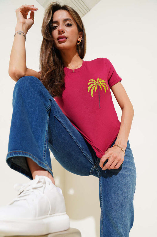 Palmenmuster-Crop-Burgunderrot