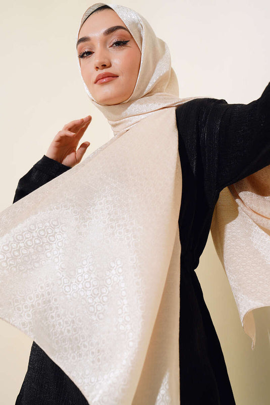 شال من القطن جاكار باللون البيج