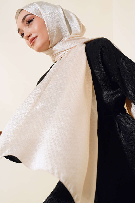 شال من القطن جاكار باللون البيج