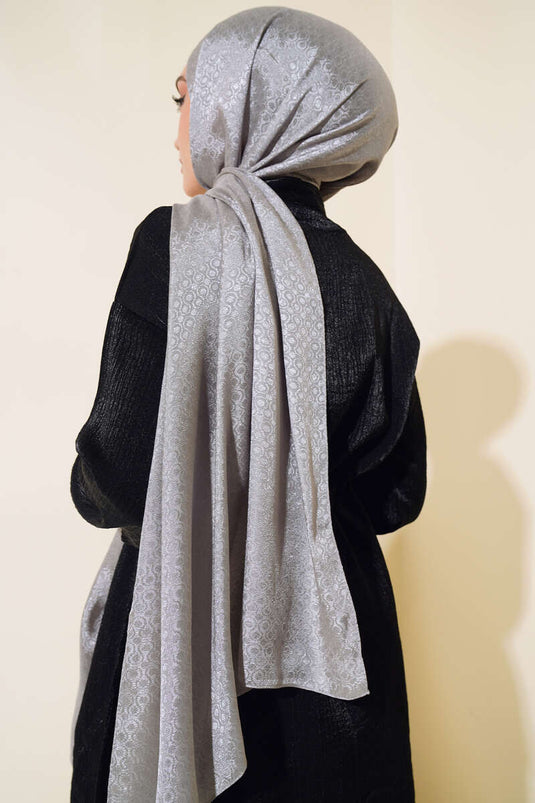 Katoenen Jacquard Patroon Sjaal Grijs