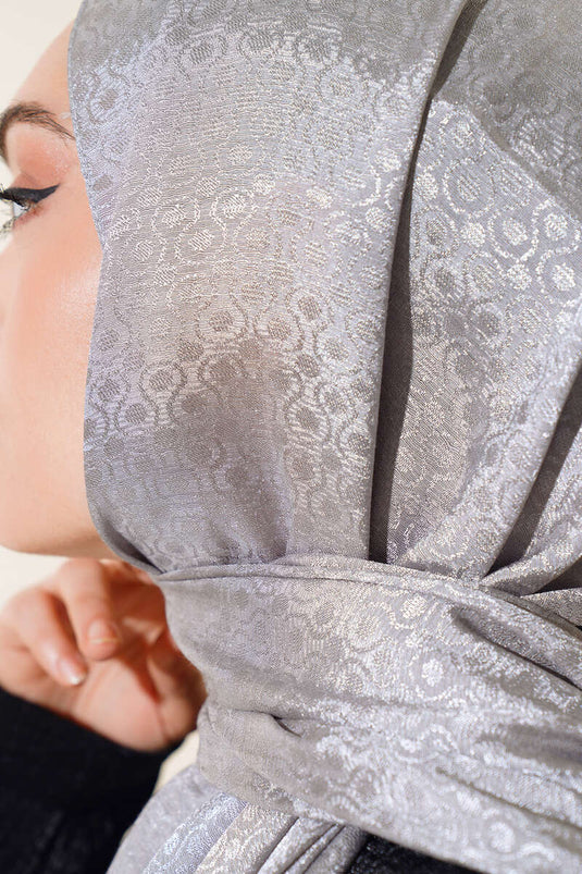 Katoenen Jacquard Patroon Sjaal Grijs