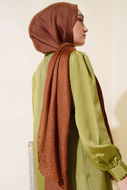 Châle Coton Jacquard Motif Marron