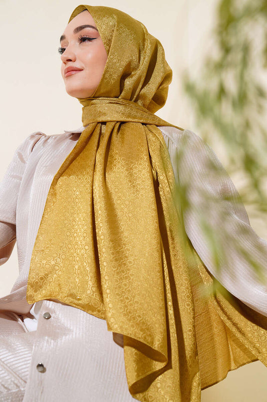 شال قطن جاكار بنمط زيتي أخضر