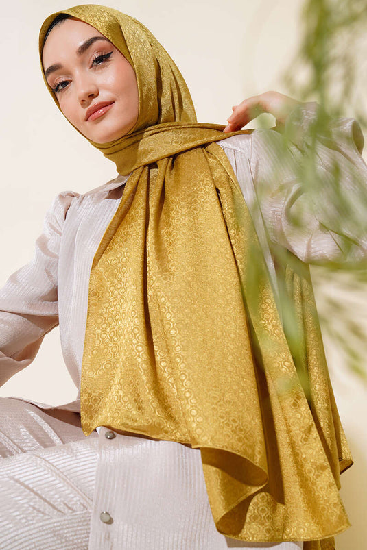 شال قطن جاكار بنمط زيتي أخضر