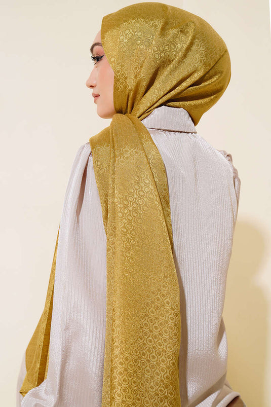 Katoenen Jacquard Patroon Sjaal Olie Groen