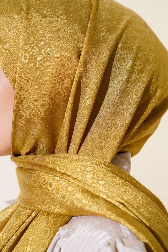 Katoenen Jacquard Patroon Sjaal Olie Groen