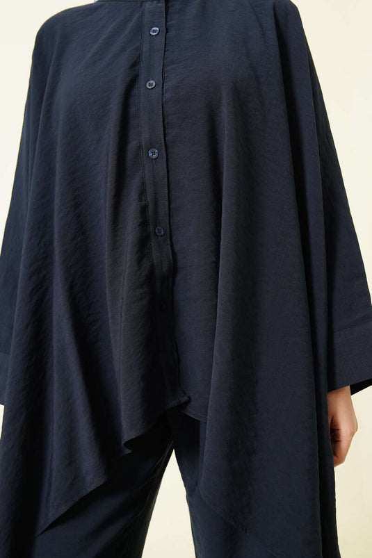 طقم ثنائي بنسل أزرق كحلي واسع بأكمام