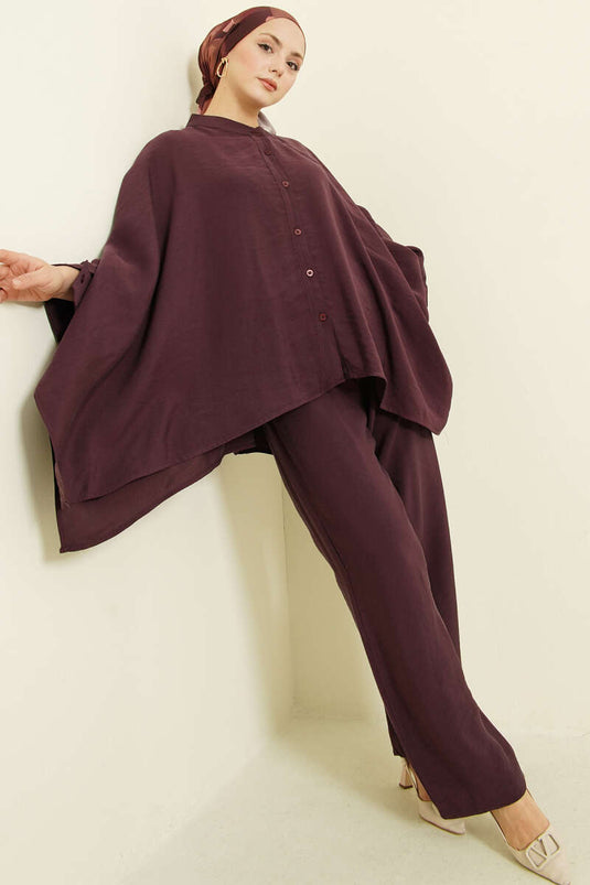 طقم بنطلون واسع من التنسل بلون العنب المزدوج