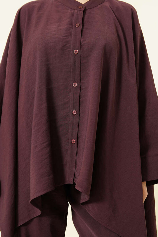 طقم بنطلون واسع من التنسل بلون العنب المزدوج