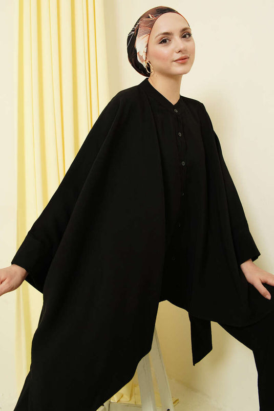 طقم بنطلون واسع من التنسل قطعتان أسود