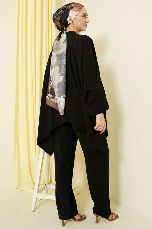 طقم بنطلون واسع من التنسل قطعتان أسود