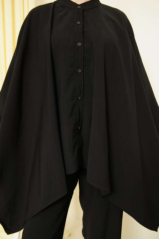 طقم بنطلون واسع من التنسل قطعتان أسود