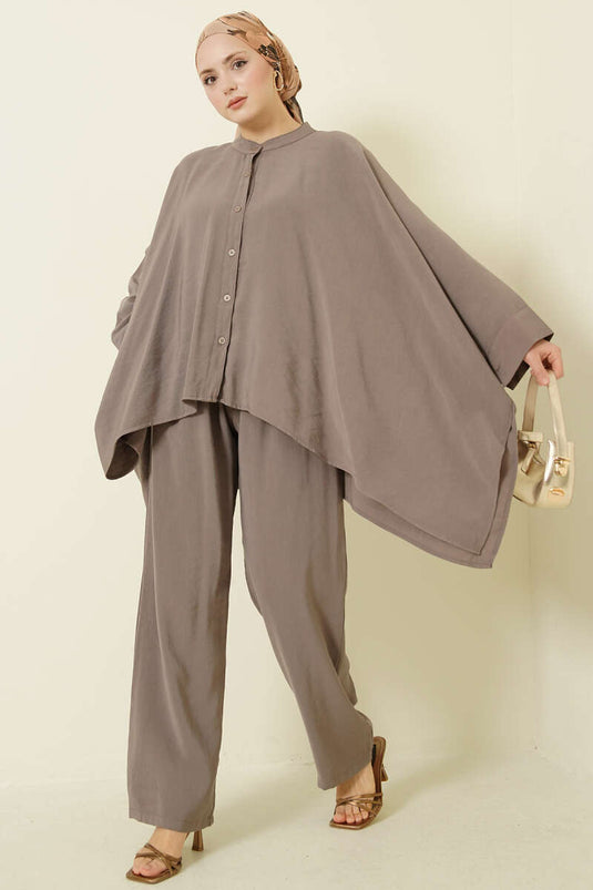 طقم بنطلون واسع من التنسل مزدوج بلون فيزون