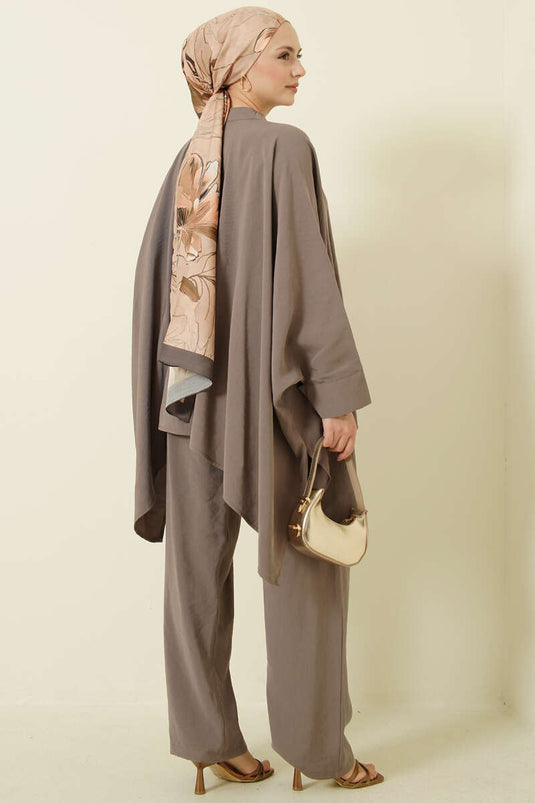 طقم بنطلون واسع من التنسل مزدوج بلون فيزون