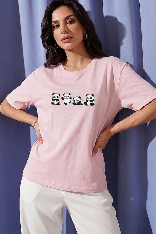 Panda bedrucktes T-Shirt in Puderton