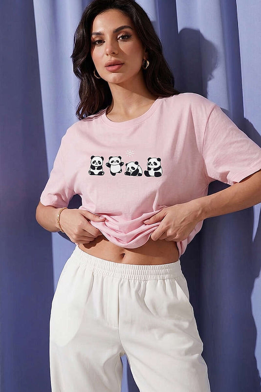 Panda bedrucktes T-Shirt in Puderton