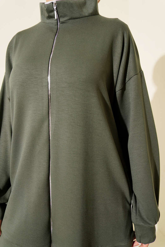 Pants with Piping and Zipper, Double Set, Khaki