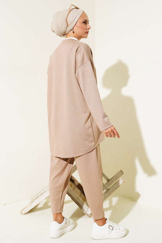 Pantolonu Çımalı Salaş İkili Takım Latte