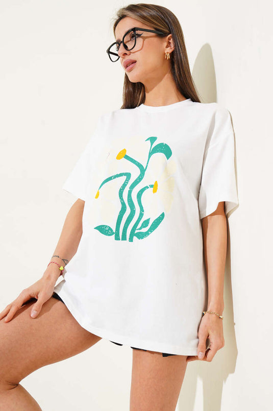 T-shirt imprimé marguerite écru