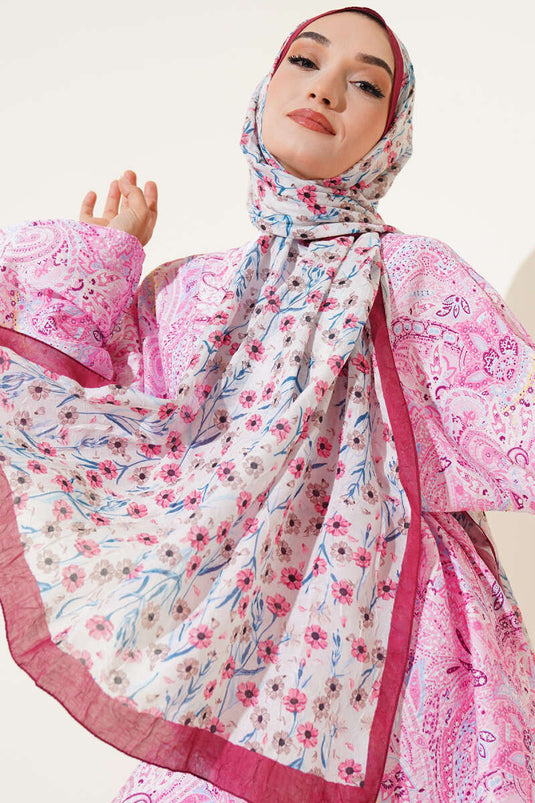 Daisy Pattern Bamboo Crash Shawl Burgundy