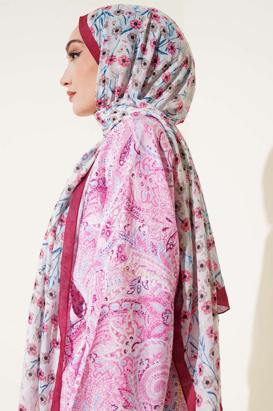 Daisy Pattern Bamboo Crash Shawl Burgundy