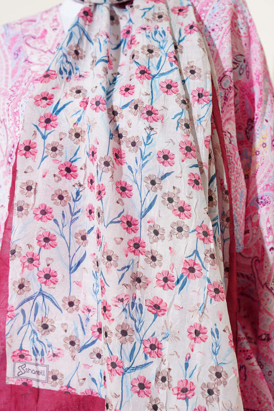 Daisy Pattern Bamboo Crash Shawl Burgundy