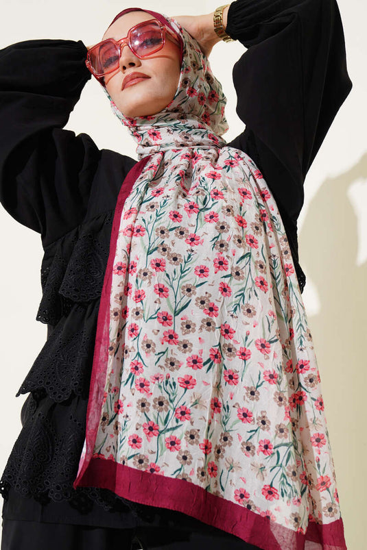 شال من الخيزران بنقشة زهور الأقحوان، لون بيج فاتح