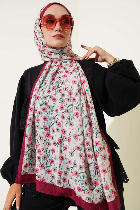 شال من الخيزران بنقشة زهور الأقحوان، لون بيج فاتح