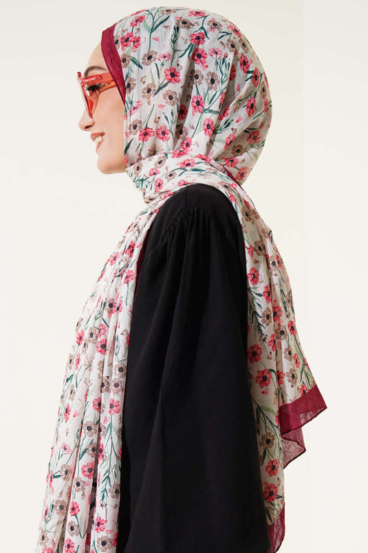 شال من الخيزران بنقشة زهور الأقحوان، لون بيج فاتح