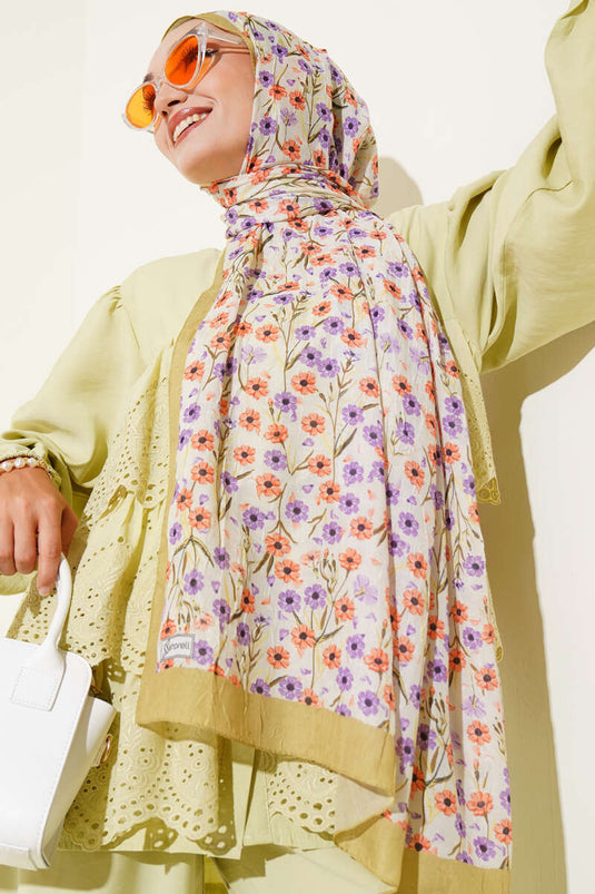 وشاح من الخيزران بنقشة زهرة الأقحوان، لون أخضر زيتوني