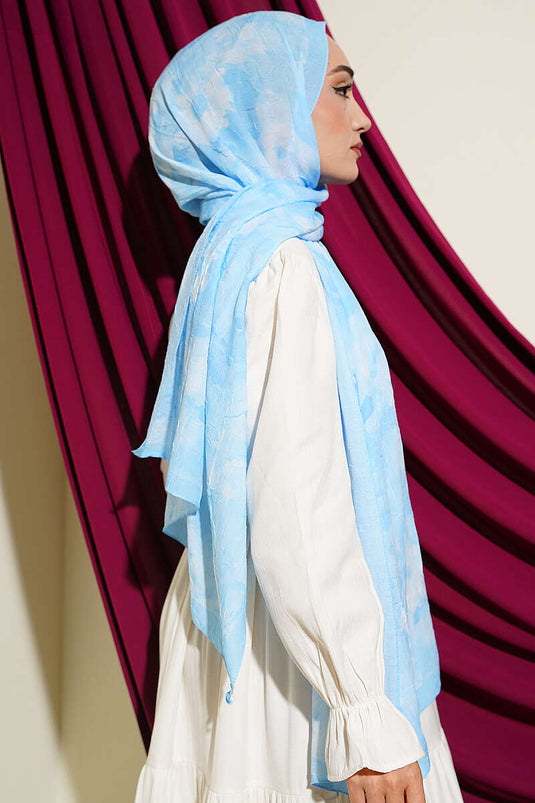 Baby Blue Daisy Patterned Bamboo Shawl