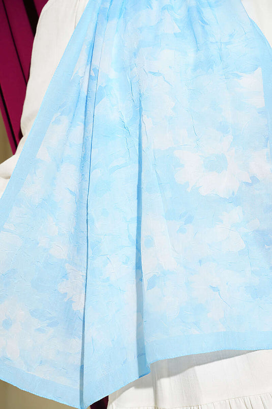 Baby Blue Daisy Patterned Bamboo Shawl
