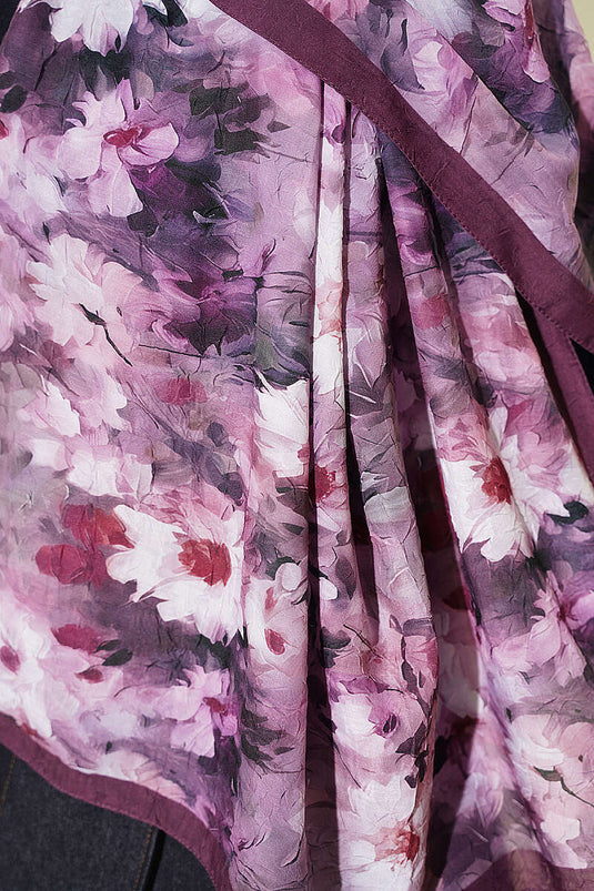 Pañuelo De Bambú Con Flores Burdeos